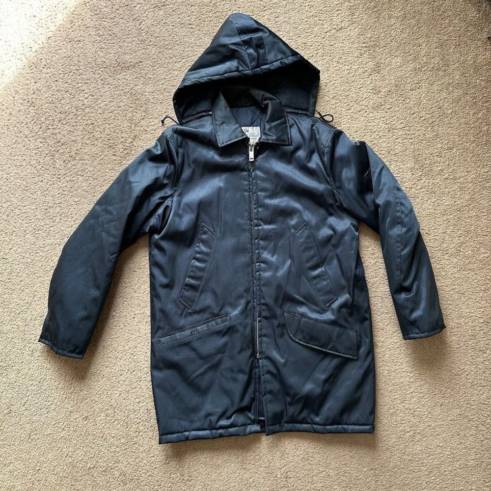 Golden Fleece Jacket Mens 44 Tall Full Zip Hood Navy Blue Pockets Vtg Industrial